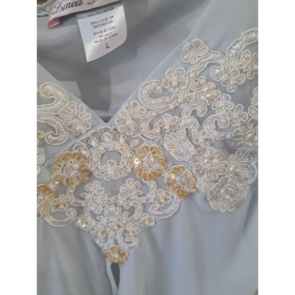 Linea Donatella Sheer Blue Chemise Embroidered Floral Lace  Women's Negligee L - Picture 2 of 8